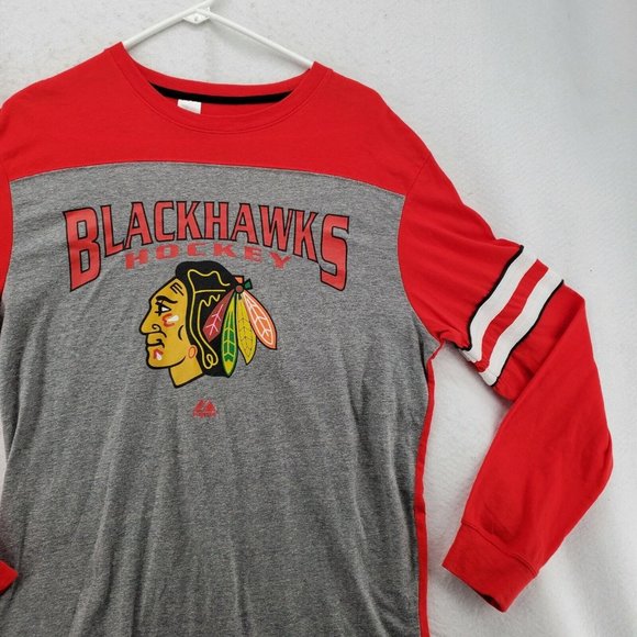 CHICAGO BLACKHAWKS Shirt Men’s Long Sleeve Crew Neck Tee Gray Medium - Picture 6 of 12